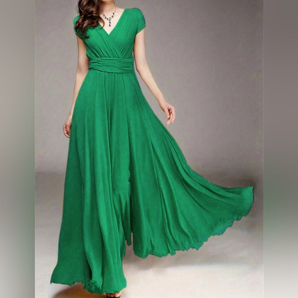 SHEIN Ladies Green Minimalist V-Neck Dress Size L